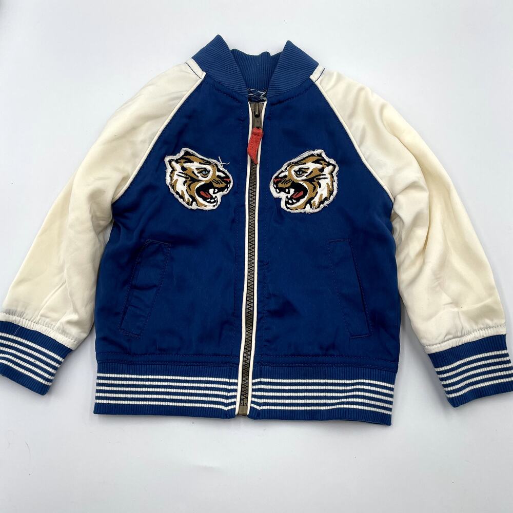 OshKosh B'Gosh Japan Tiger Bomber Jacket Blue & White Embroidered Patches 12M